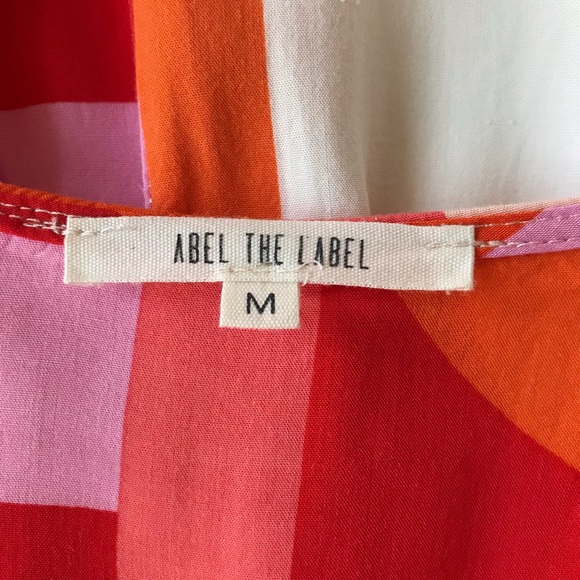 ABEL THE LABEL Ruffled Hem Flutter Sleeve Midi Dress Bright Abstract Geometric - Picture 11 of 13